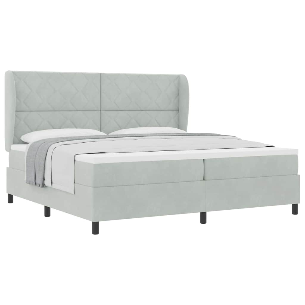 Lit à ressorts avec matelas Gris clair 200 x 200 cm Velours - XIOS