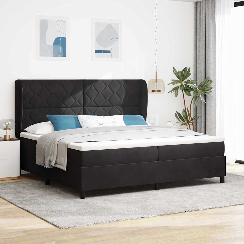 Lit à ressorts avec matelas Noir 200 x 200 cm Velours