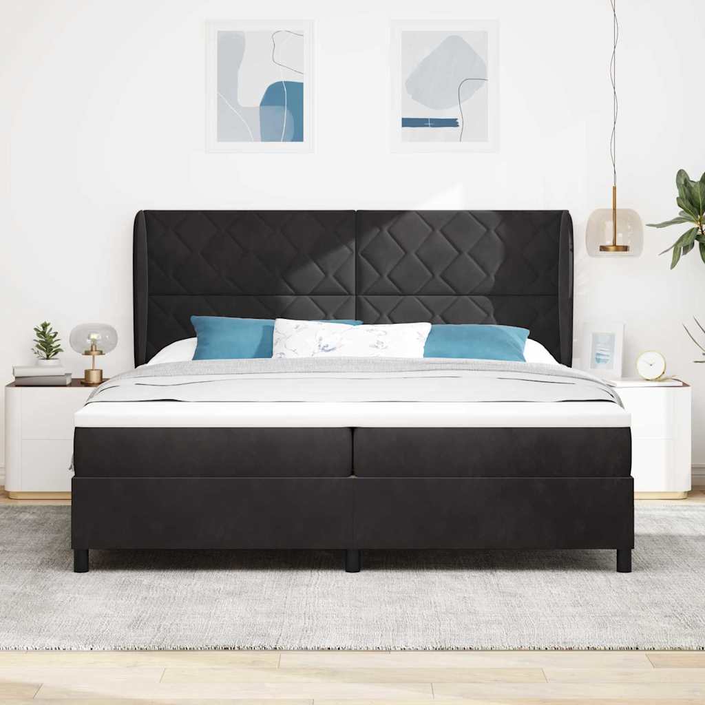 Lit à ressorts avec matelas Noir 200 x 200 cm Velours
