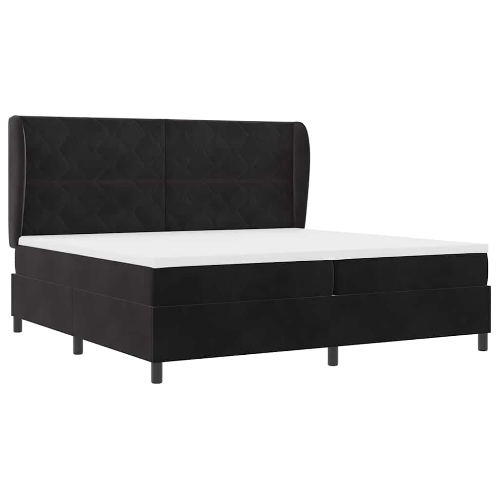 Lit à ressorts avec matelas Noir 200 x 200 cm Velours