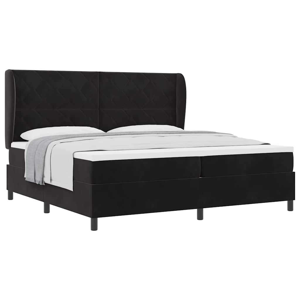 Lit à ressorts avec matelas Noir 200 x 200 cm Velours