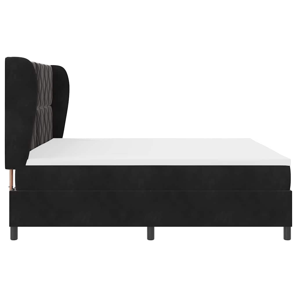 Lit à ressorts avec matelas Noir 200 x 200 cm Velours
