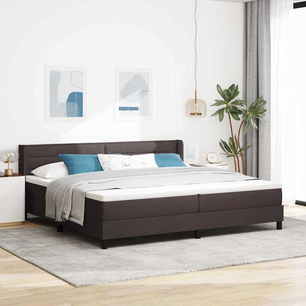 Lit à ressorts avec tête de lit Marron foncé 200 x 200 cm tissu