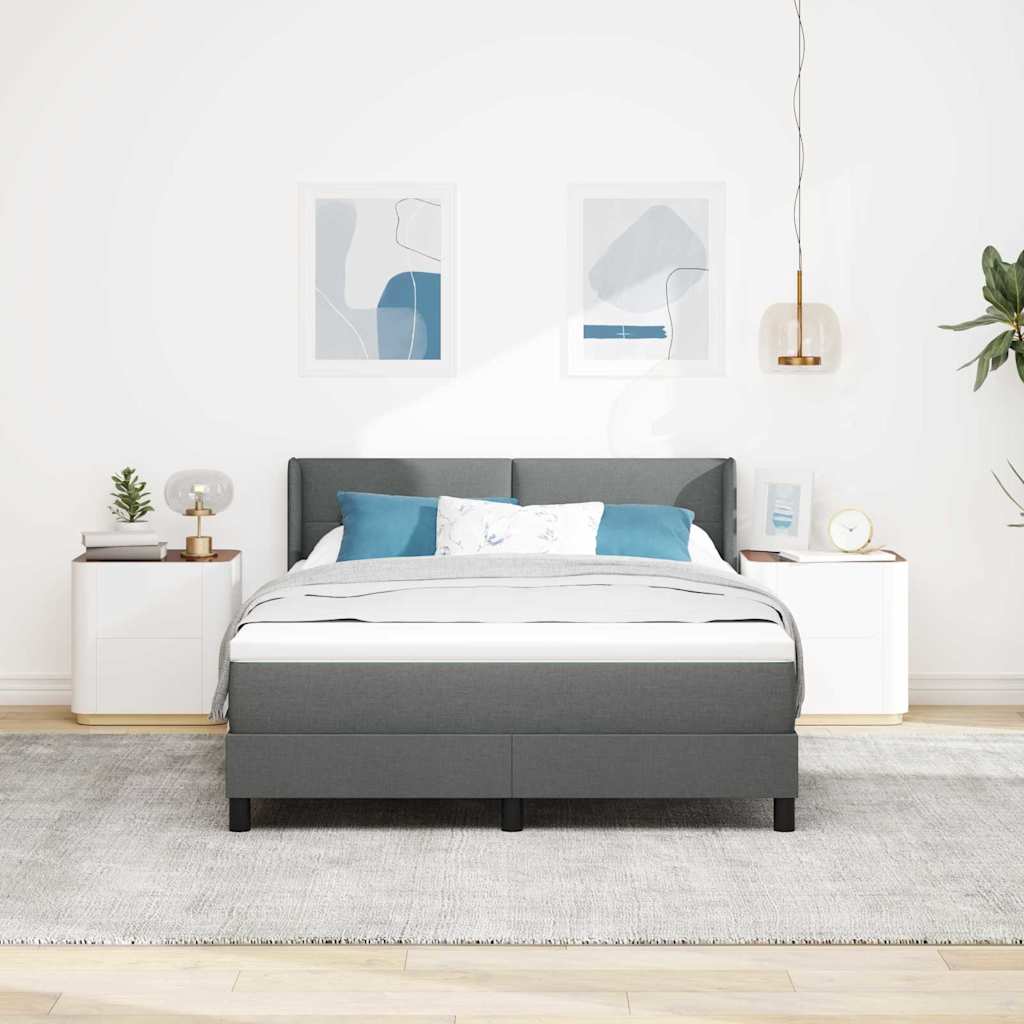 Lit à ressorts avec tête de lit Gris foncé 200 x 160 cm tissu