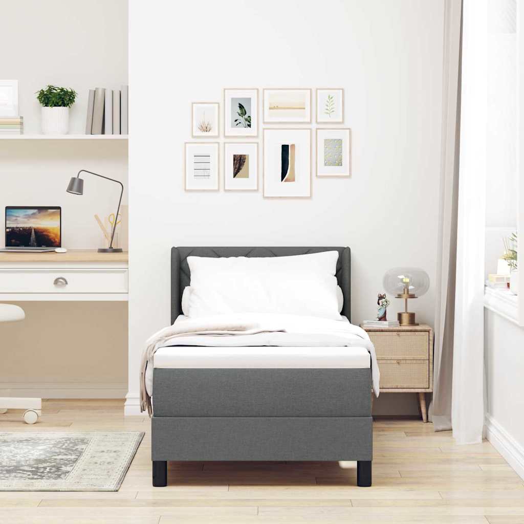 Lit à ressorts avec tête de lit Gris foncé 200 x 80 cm tissu