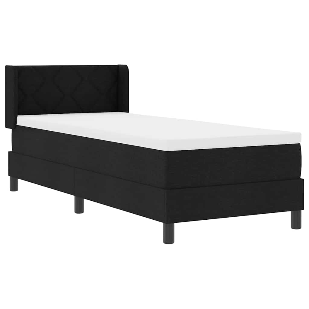 Lit à ressorts avec tête de lit Noir 200 x 80 cm tissu