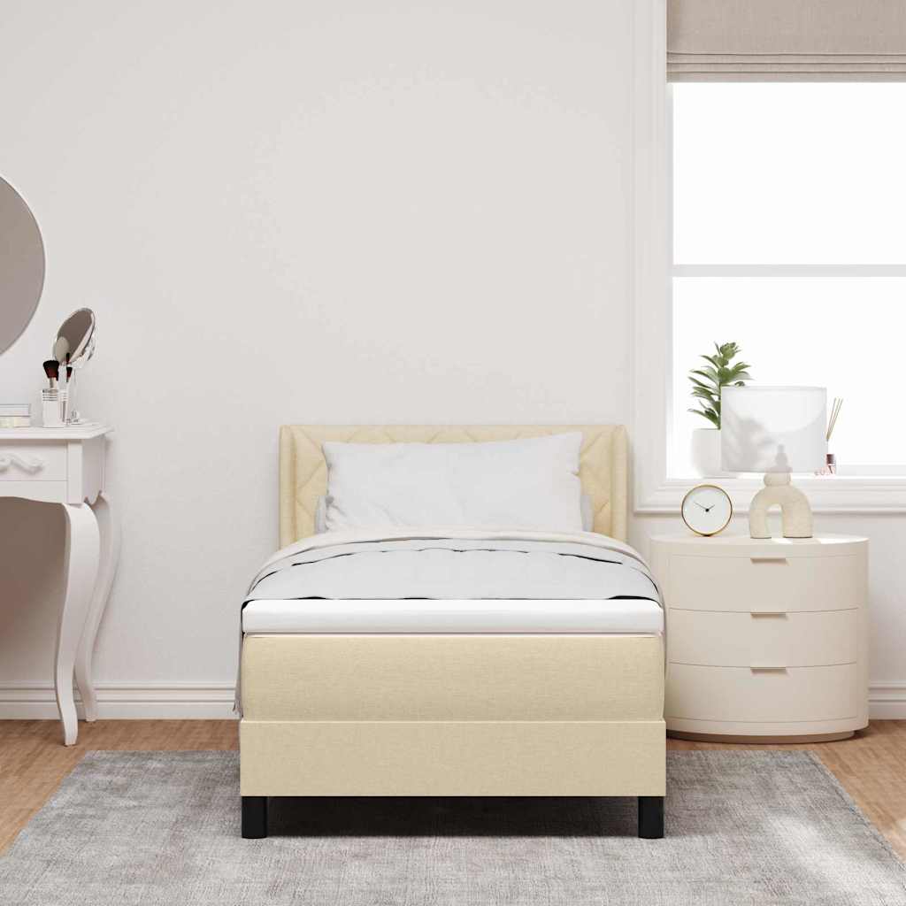 Lit à ressorts avec tête de lit Crème 200 x 90 cm tissu