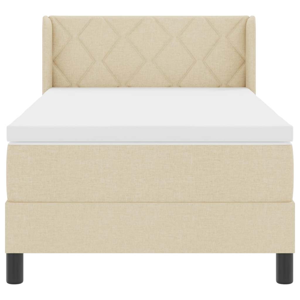 Lit à ressorts avec tête de lit Crème 200 x 90 cm tissu