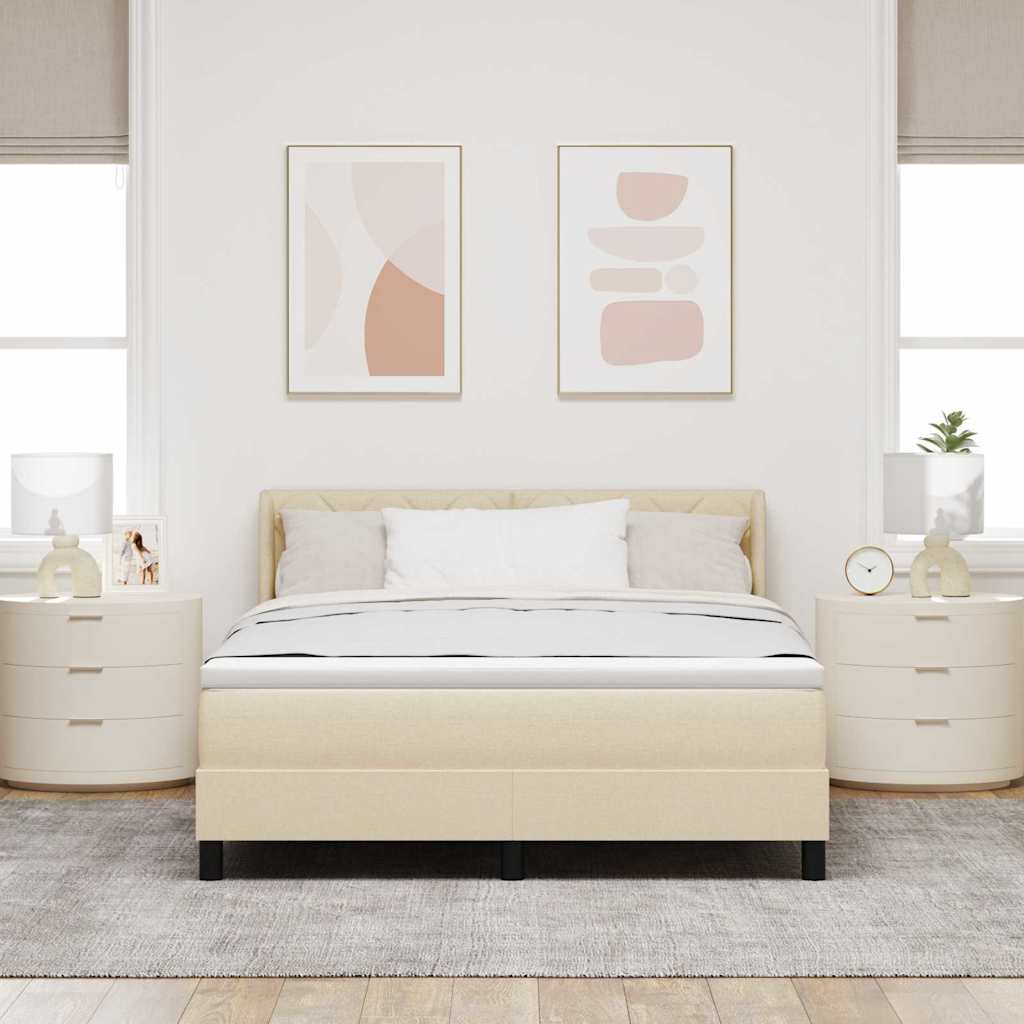 Lit à ressorts avec tête de lit Crème 190 x 140 cm tissu