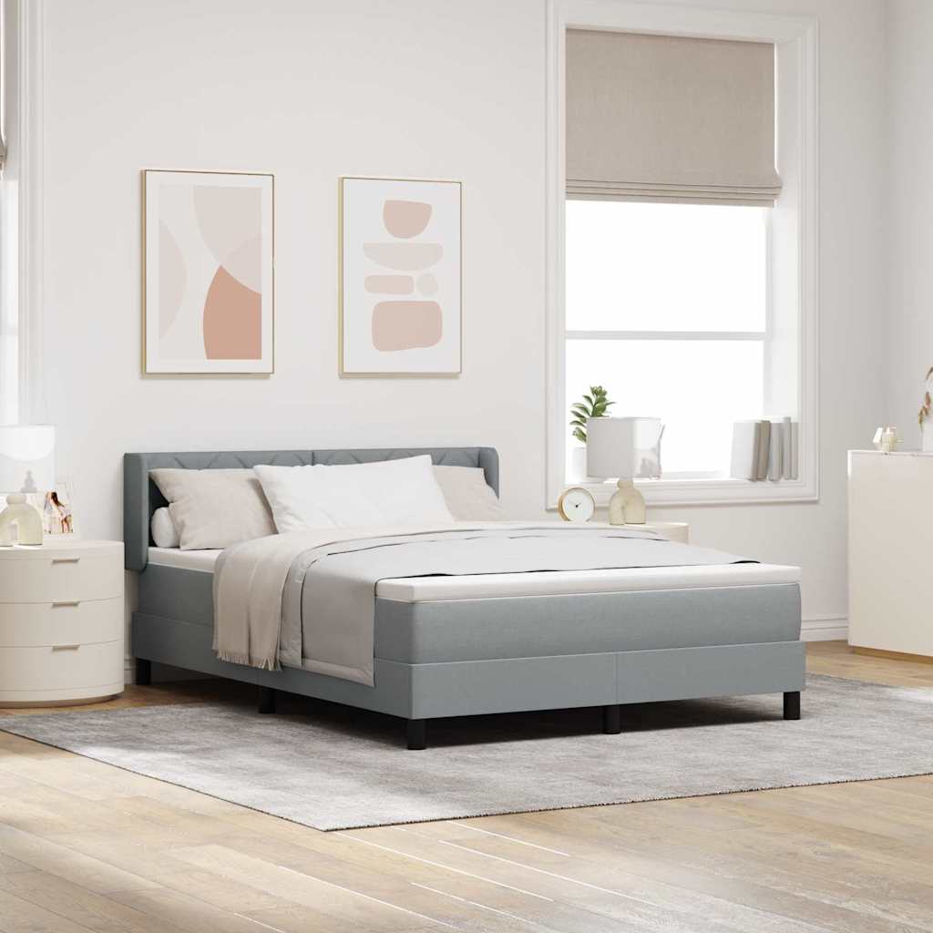 Lit à ressorts avec tête de lit Gris clair 200 x 140 cm tissu