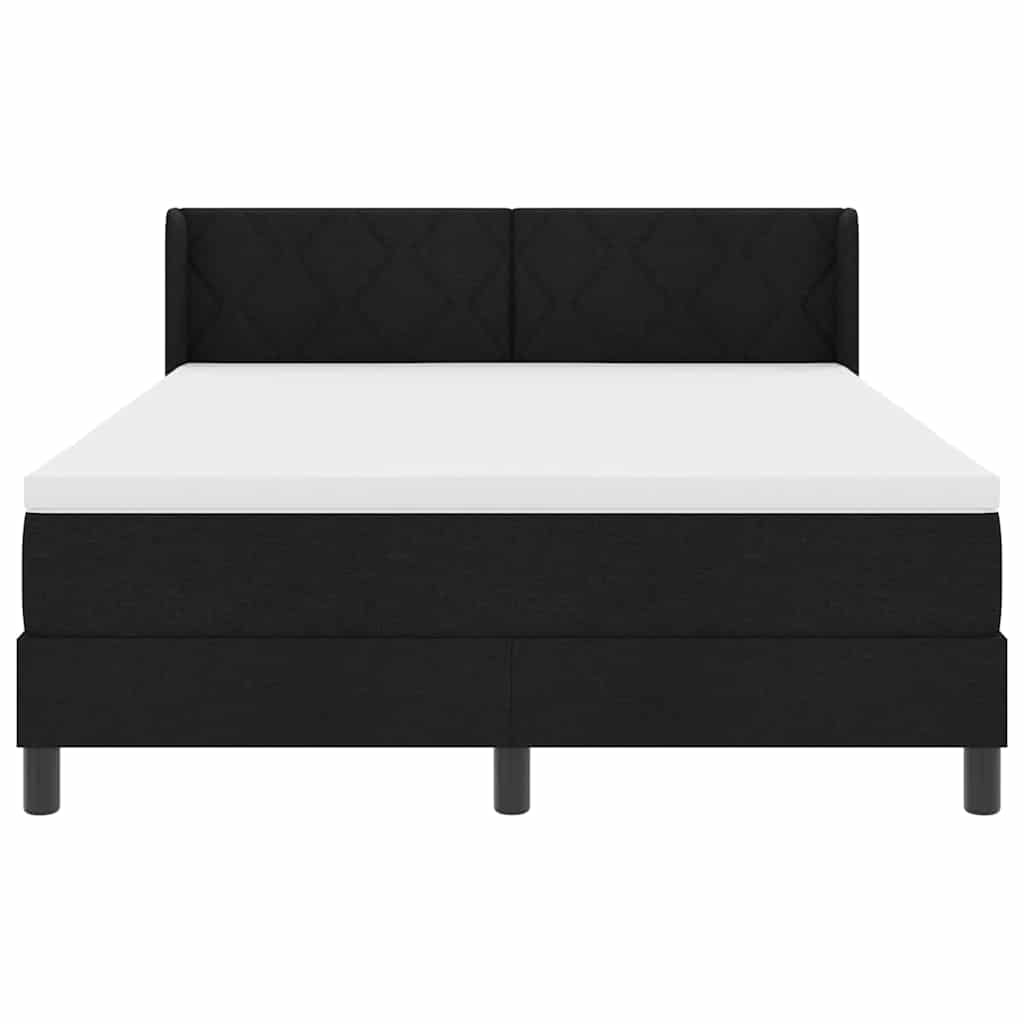 Lit à ressorts avec tête de lit Noir 200 x 140 cm tissu