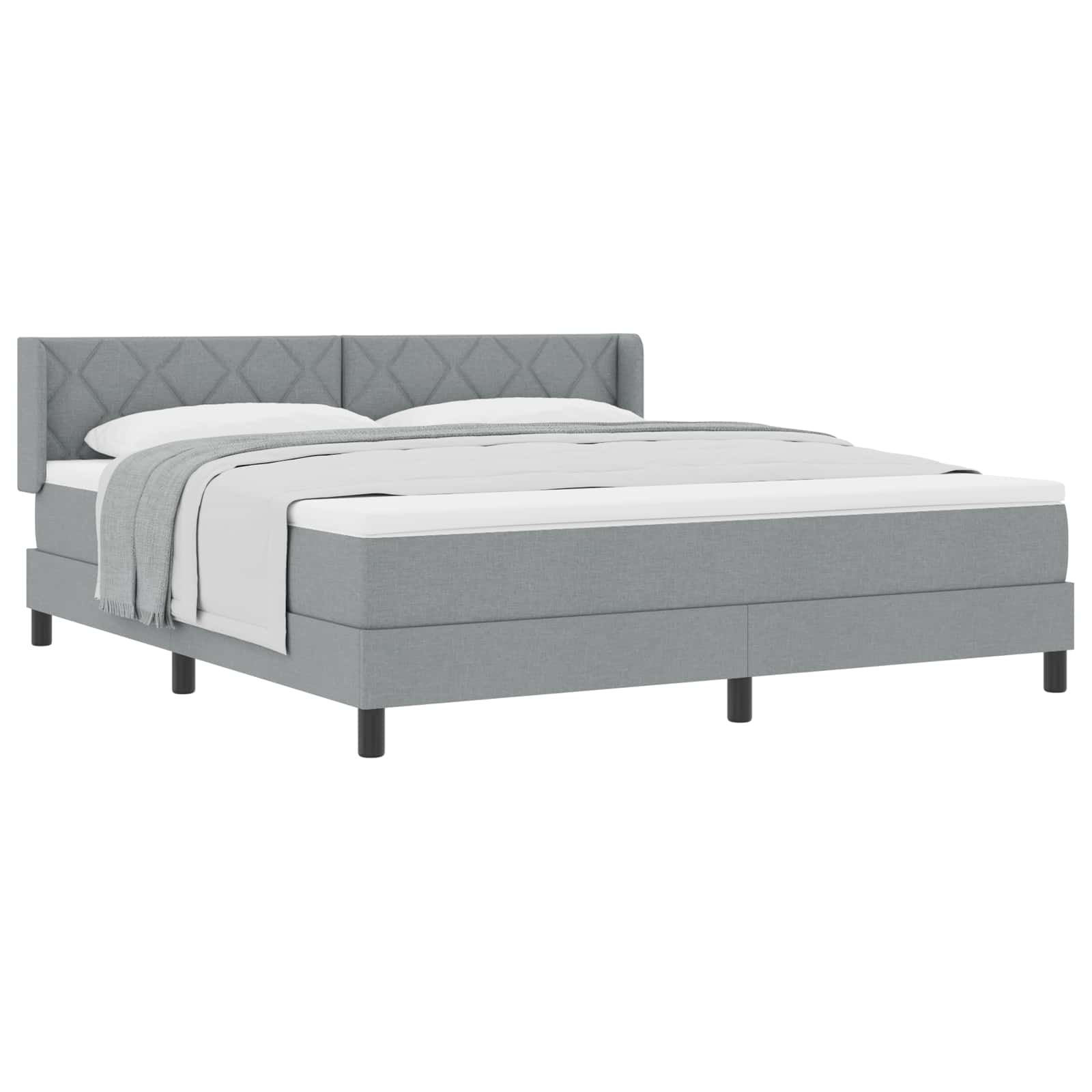 Lit à ressorts avec tête de lit Gris clair 200 x 180 cm tissu