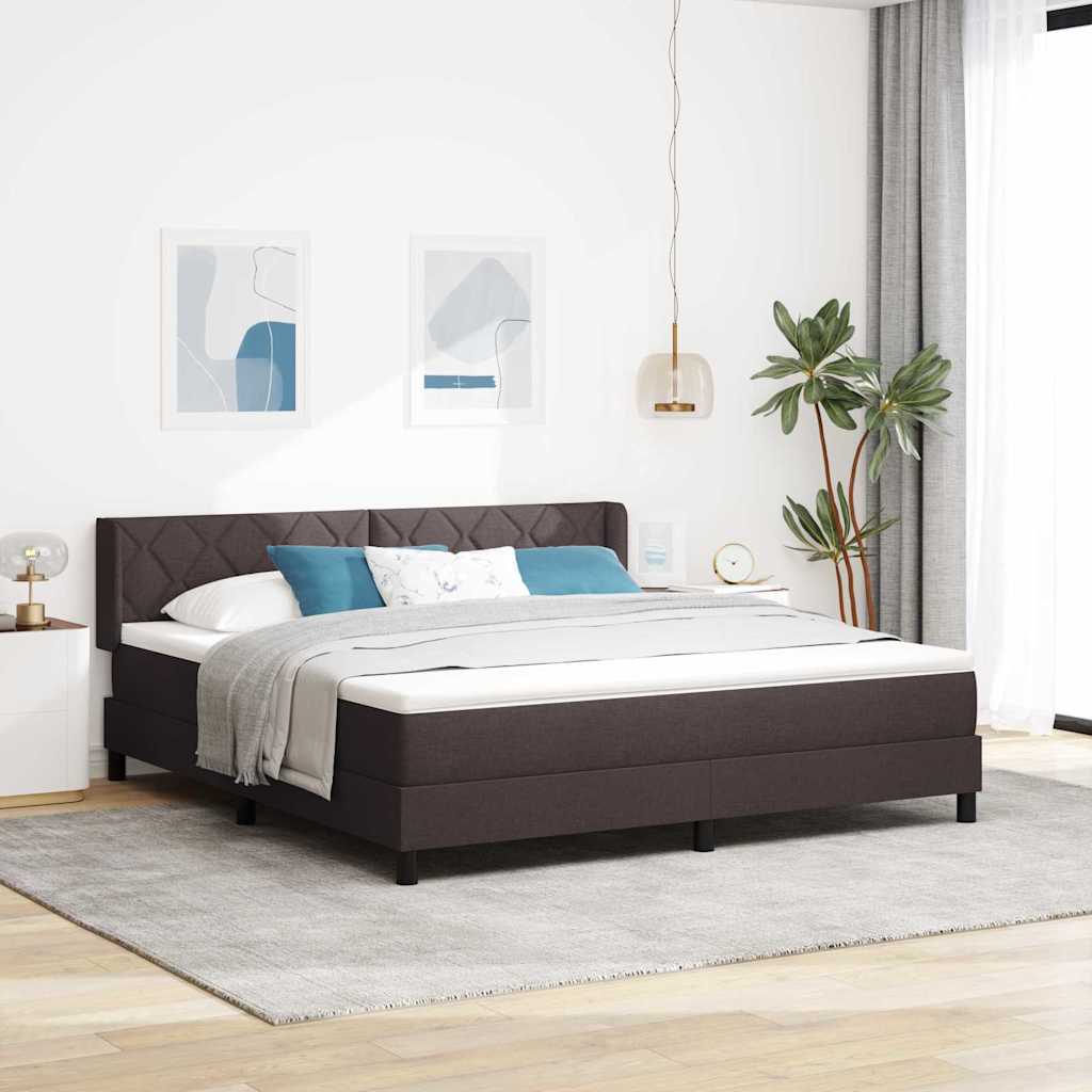 Lit à ressorts avec tête de lit Marron foncé 200 x 180 cm tissu