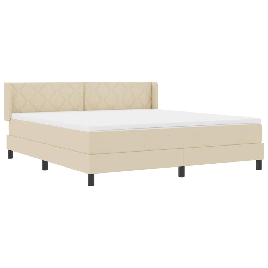 Lit à ressorts avec tête de lit Crème 200 x 180 cm tissu