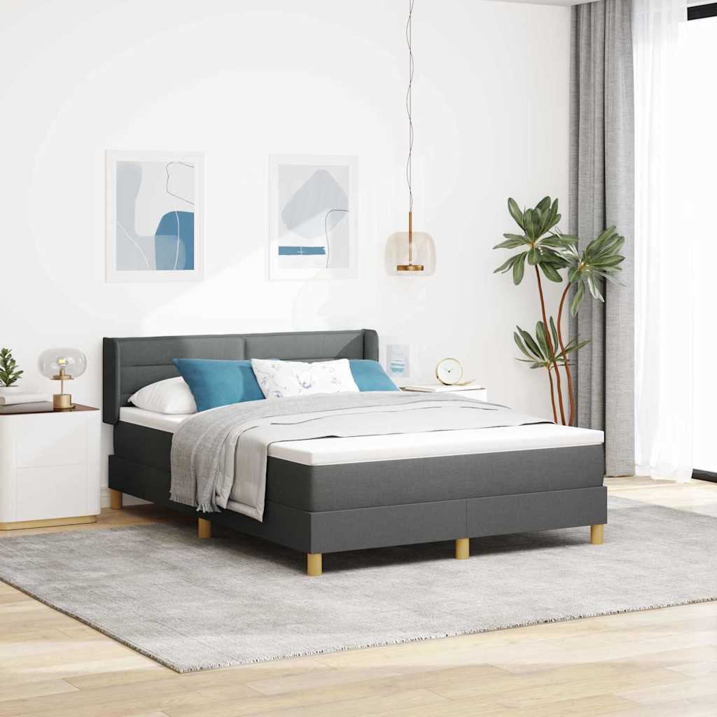 Lit à ressorts avec matelas Gris foncé 200 x 140 cm Polyester