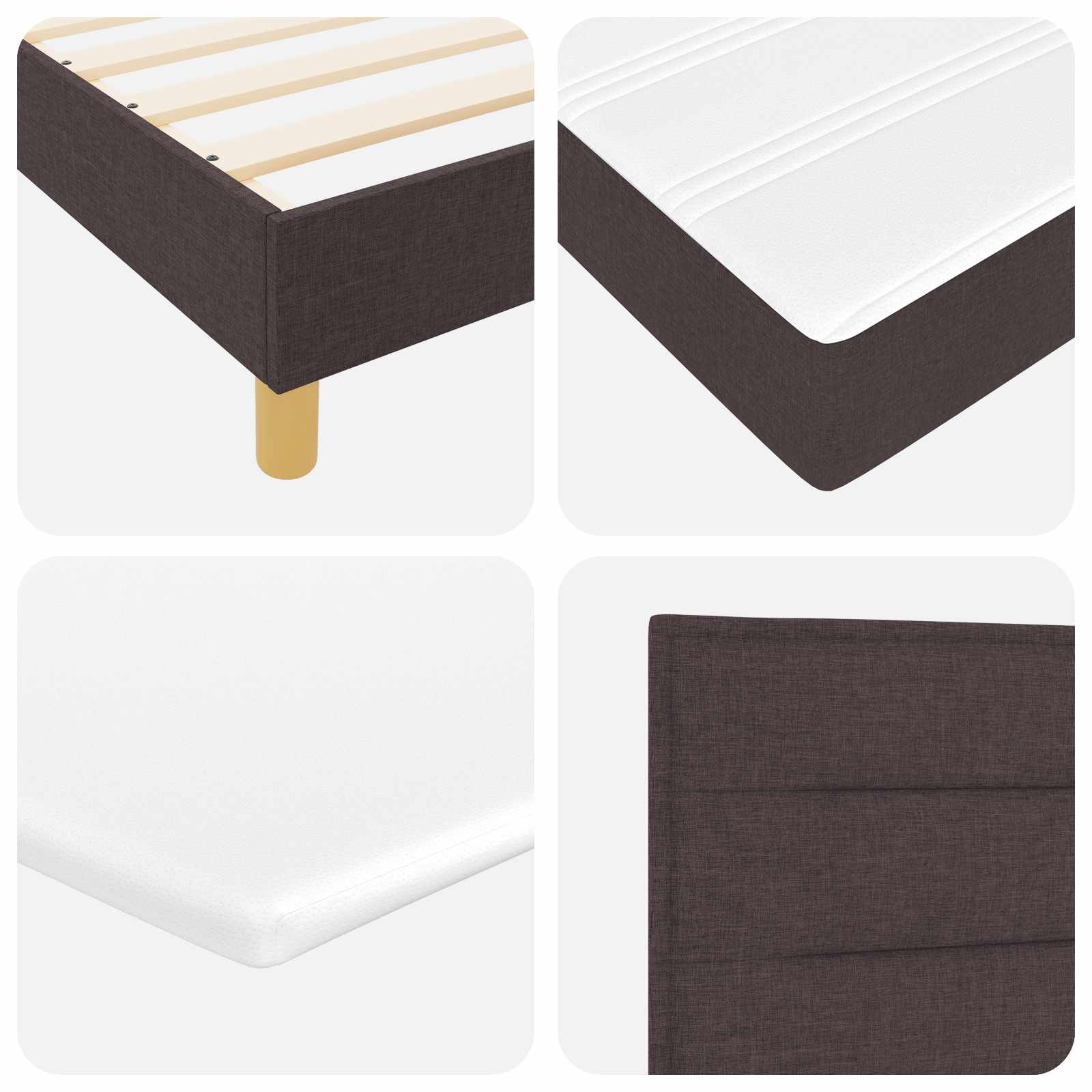Lit à ressorts avec matelas Marron foncé 200 x 140 cm tissu