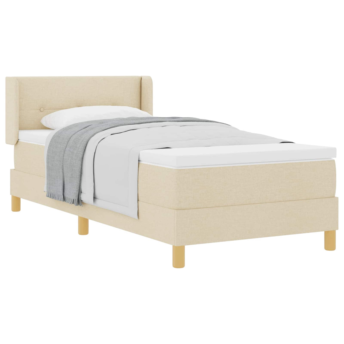 Lit à ressorts avec tête de lit Crème 200 x 100 cm tissu