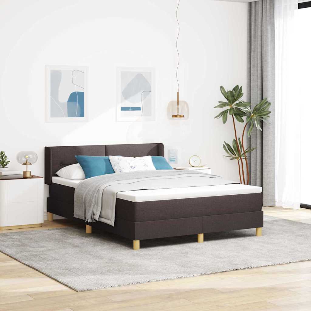 Lit à ressorts avec tête de lit Marron foncé 190 x 140 cm tissu - XIOS
