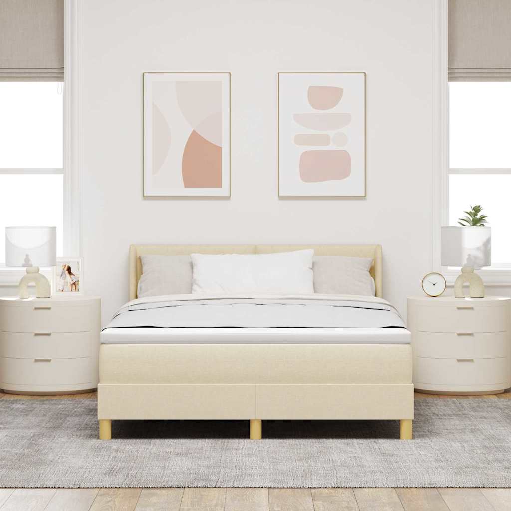 Lit à ressorts avec tête de lit Crème 190 x 140 cm tissu