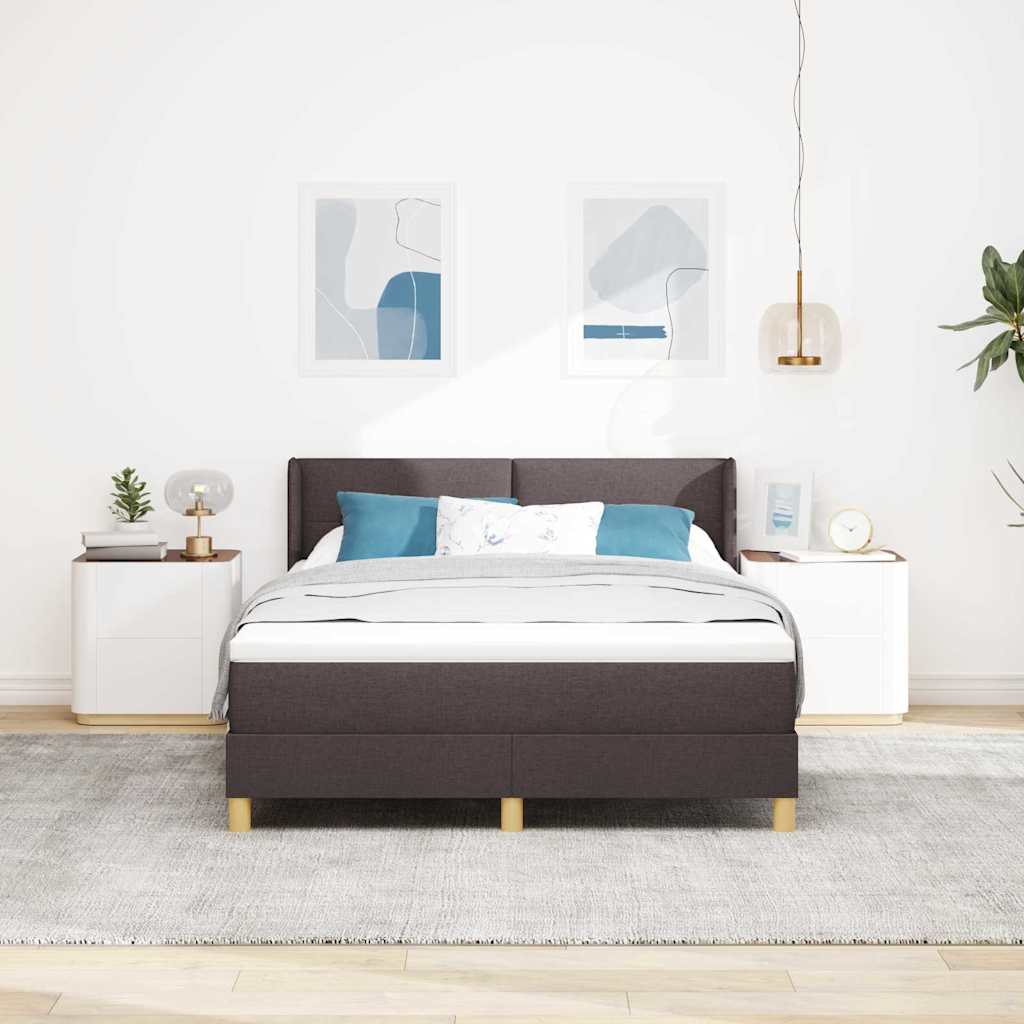 Lit à ressorts avec tête de lit Marron foncé 200 x 140 cm tissu - XIOS