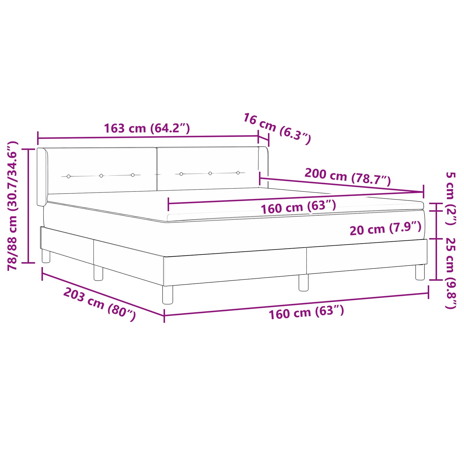 Lit à ressorts avec matelas Marron foncé 200 x 160 cm Polyester - XIOS