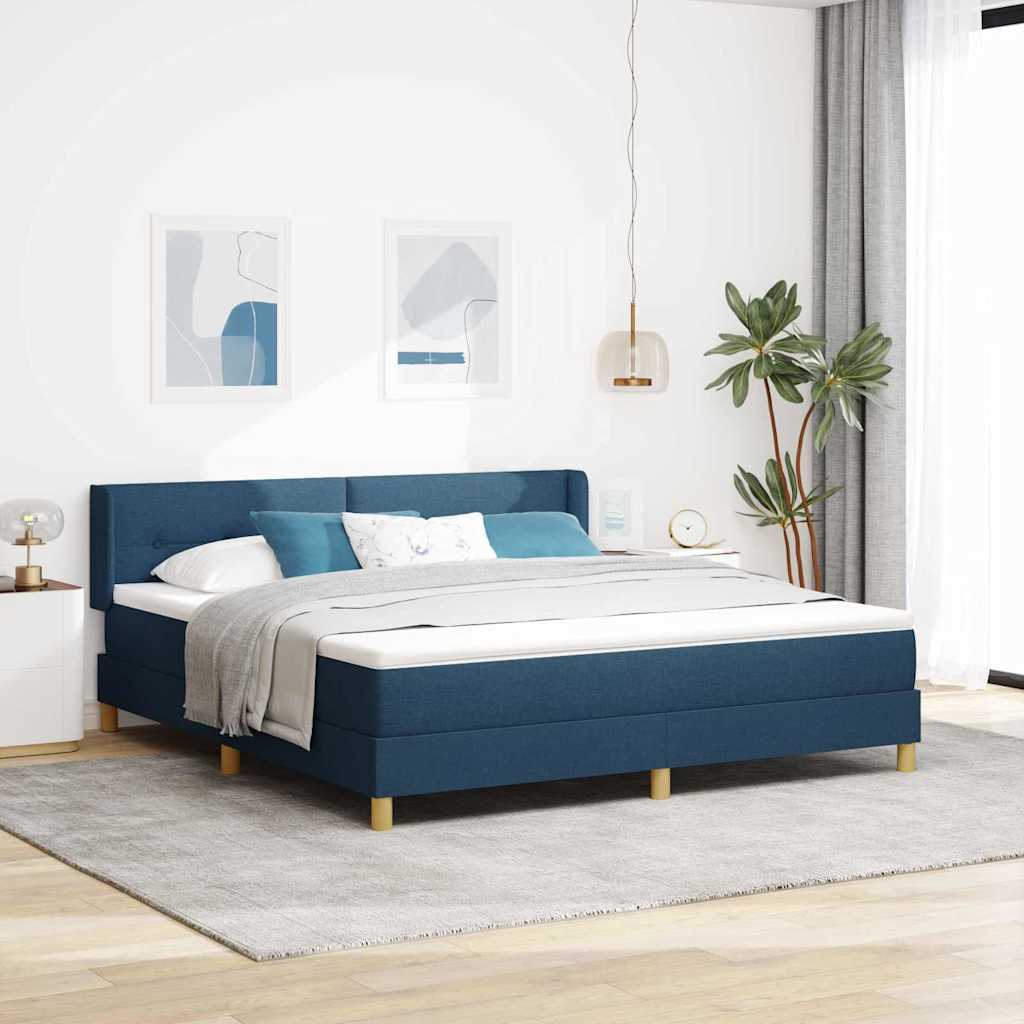Lit à ressorts avec tête de lit Bleu 200 x 180 cm tissu