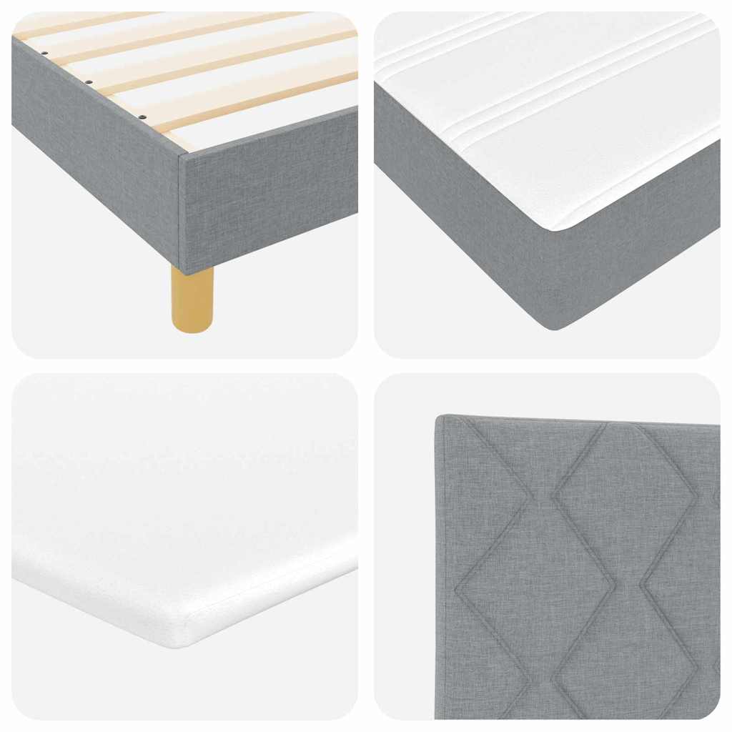 Lit à Ressorts avec matelas Gris clair 200 x 200 cm tissu