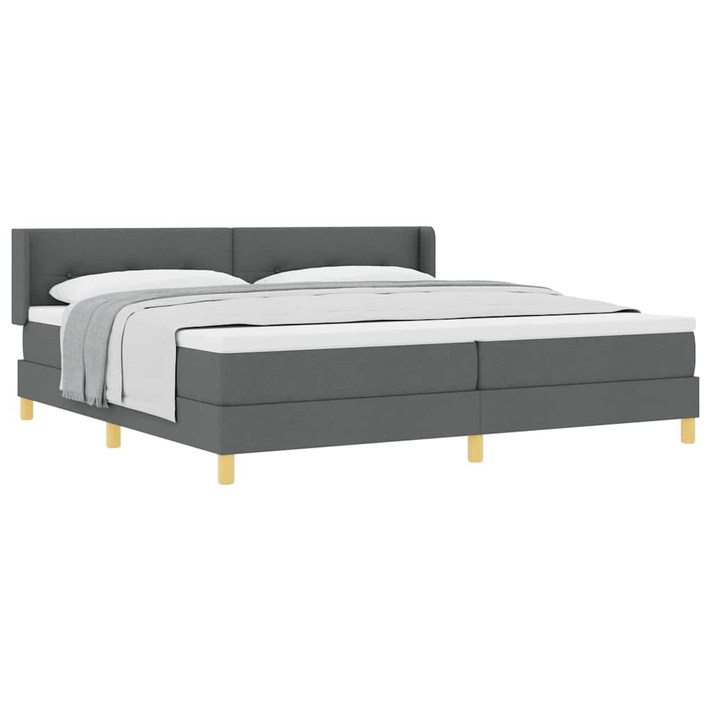 Lit à Ressorts avec matelas Gris foncé 200 x 200 cm tissu