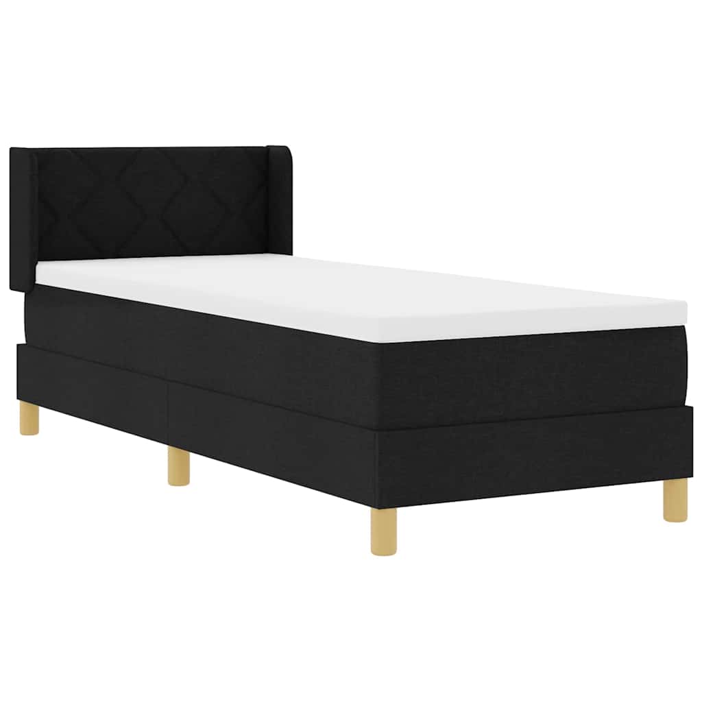 Lit à ressorts avec tête de lit Noir 200 x 80 cm tissu