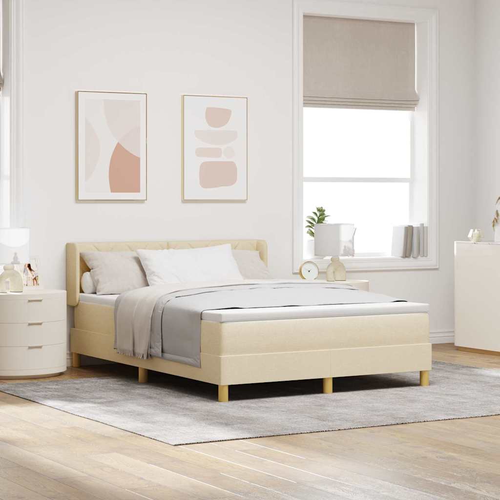 Lit à ressorts avec tête de lit Crème 190 x 140 cm tissu
