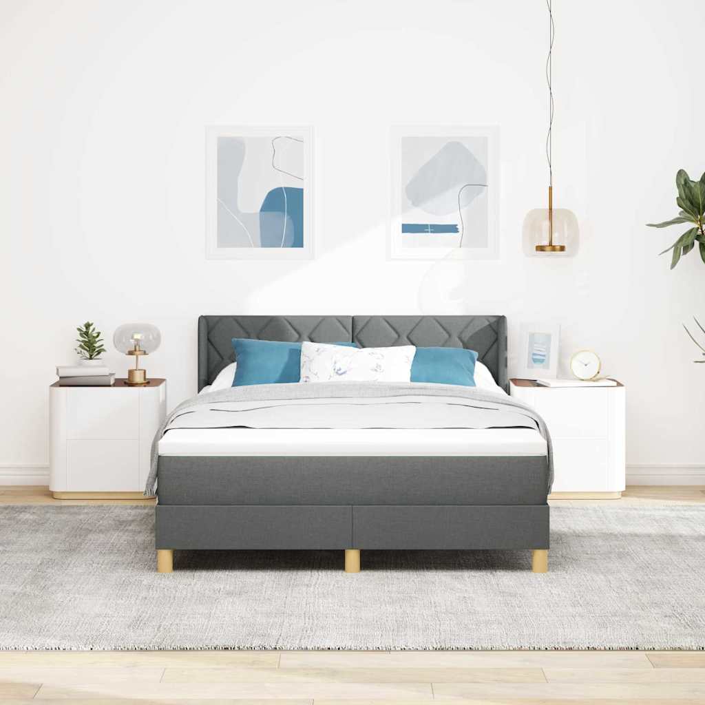 Lit à ressorts avec tête de lit Gris foncé 200 x 140 cm tissu
