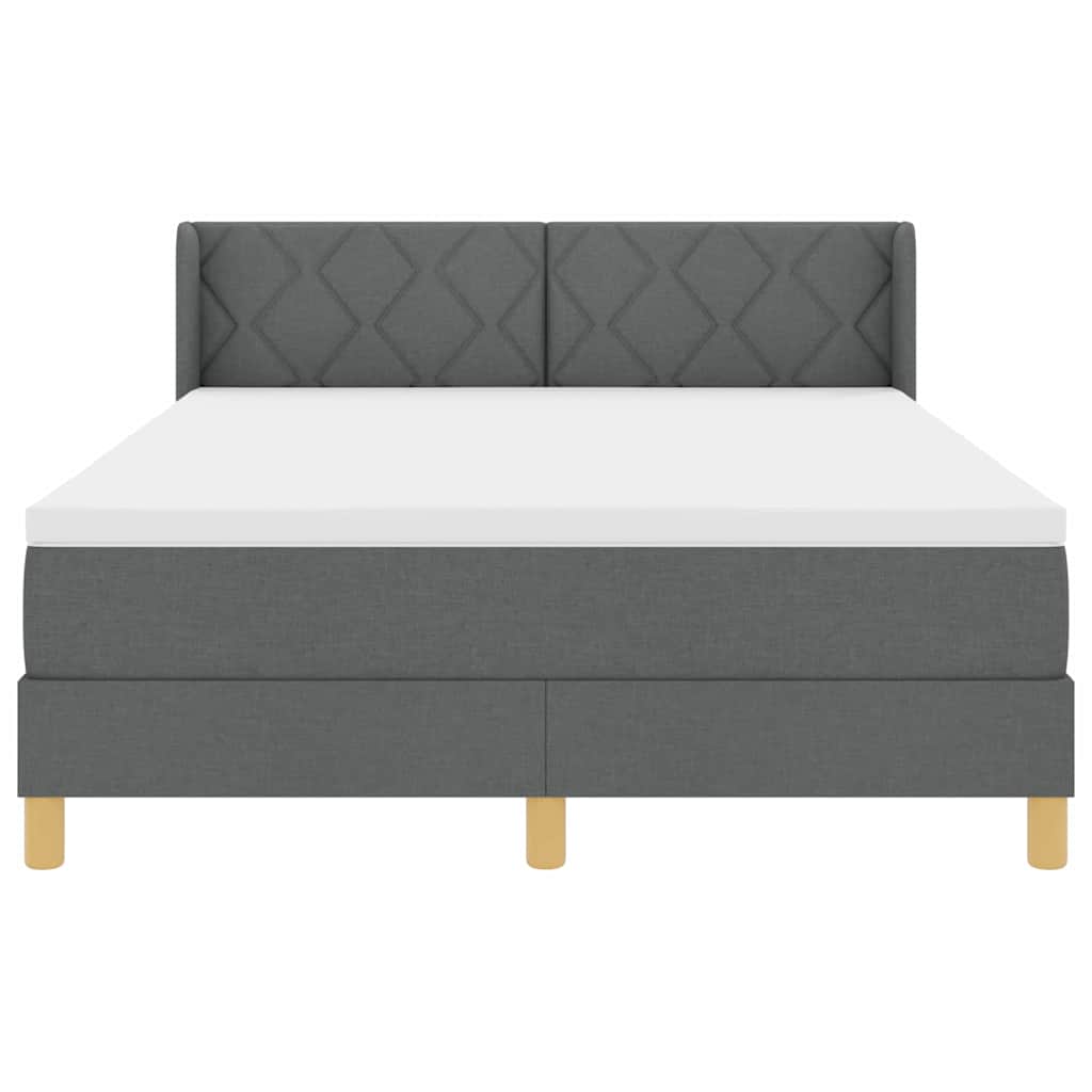 Lit à ressorts avec tête de lit Gris foncé 200 x 140 cm tissu