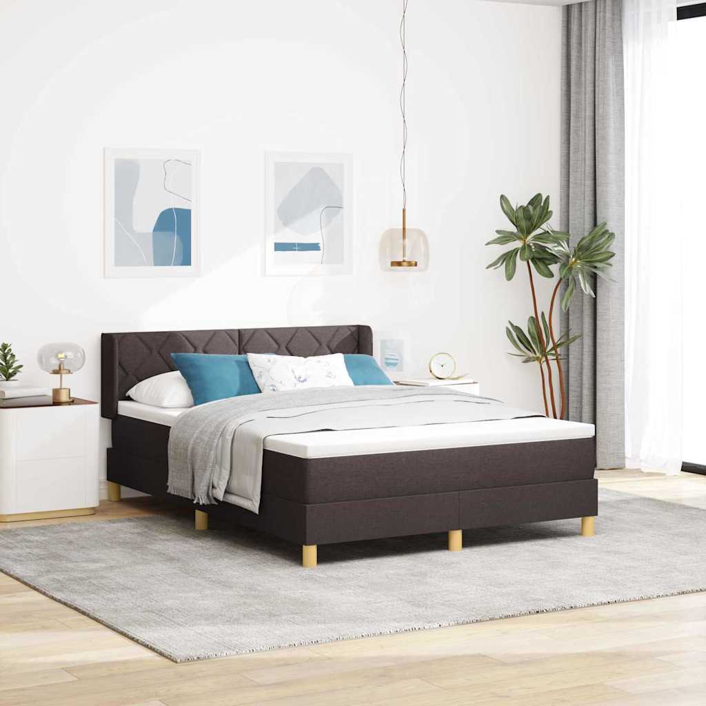 Lit à ressorts avec tête de lit Marron foncé 200 x 140 cm tissu