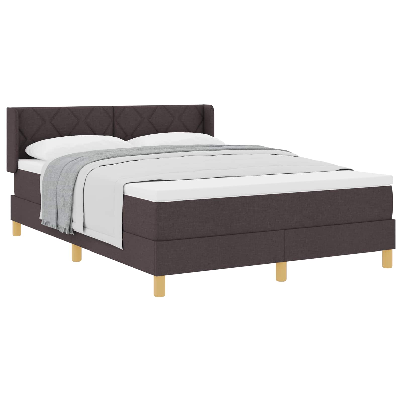 Lit à ressorts avec tête de lit Marron foncé 200 x 140 cm tissu