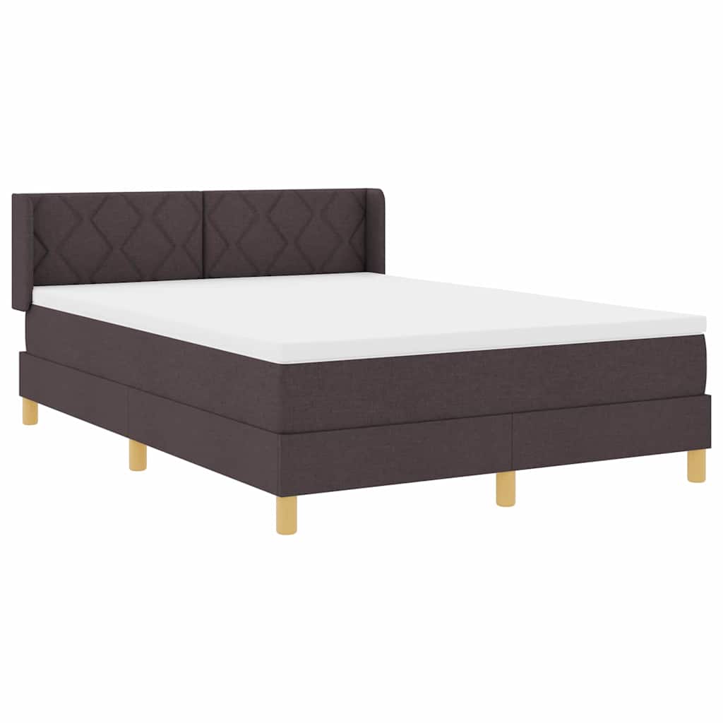 Lit à ressorts avec tête de lit Marron foncé 200 x 140 cm tissu