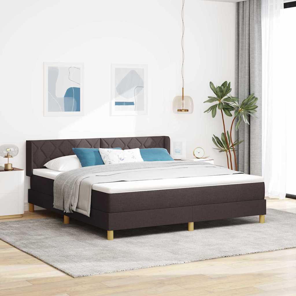 Lit à ressorts avec tête de lit Marron foncé 200 x 180 cm tissu