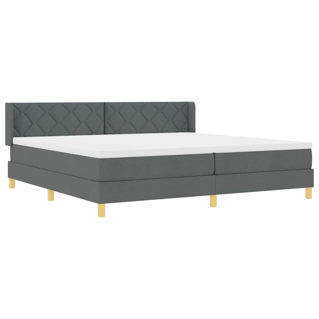 Lit à Ressorts avec matelas Gris foncé 200 x 200 cm tissu