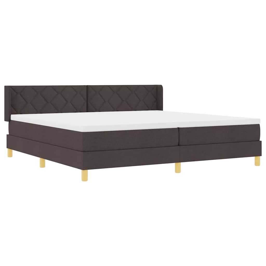 Lit à ressorts Marron foncé et Blanc 200 x 200 cm Tissu