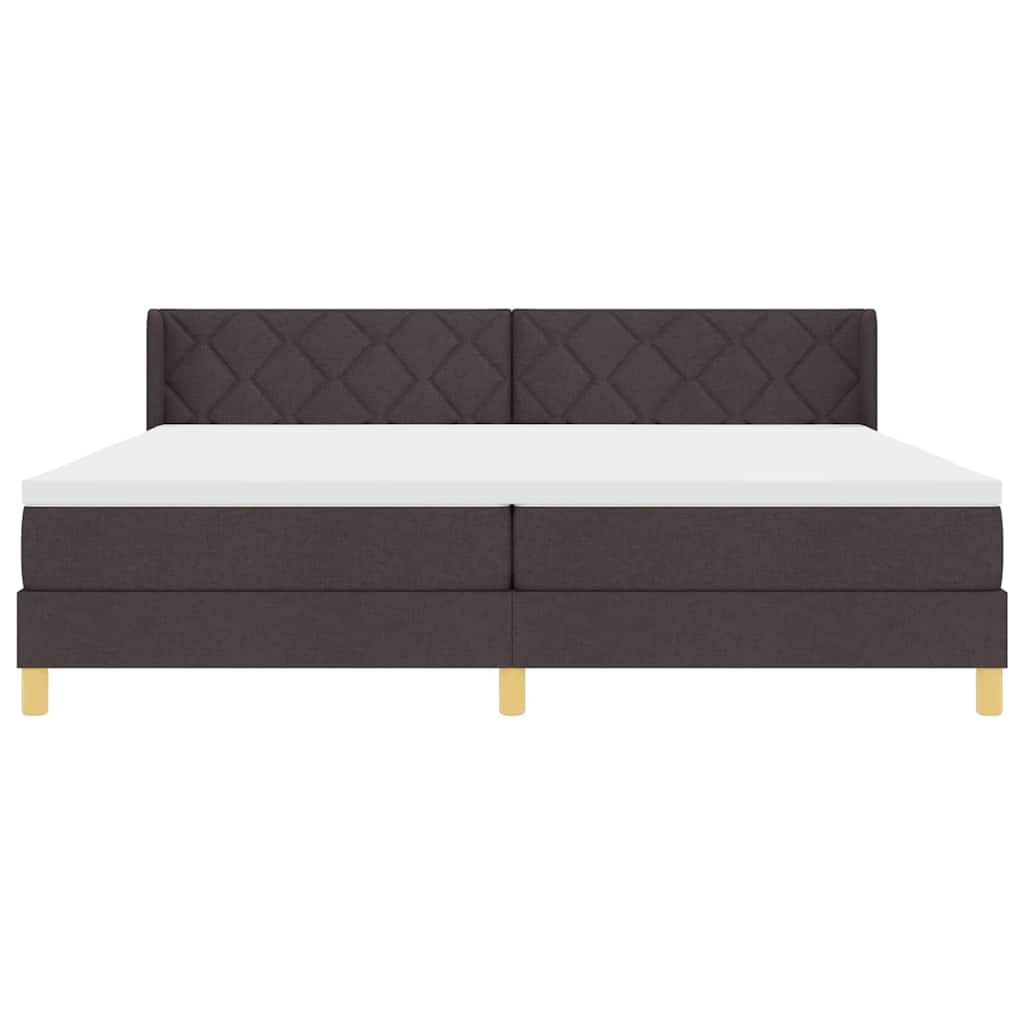 Lit à ressorts Marron foncé et Blanc 200 x 200 cm Tissu