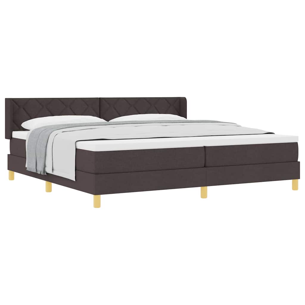 Lit à ressorts Marron foncé et Blanc 200 x 200 cm Tissu