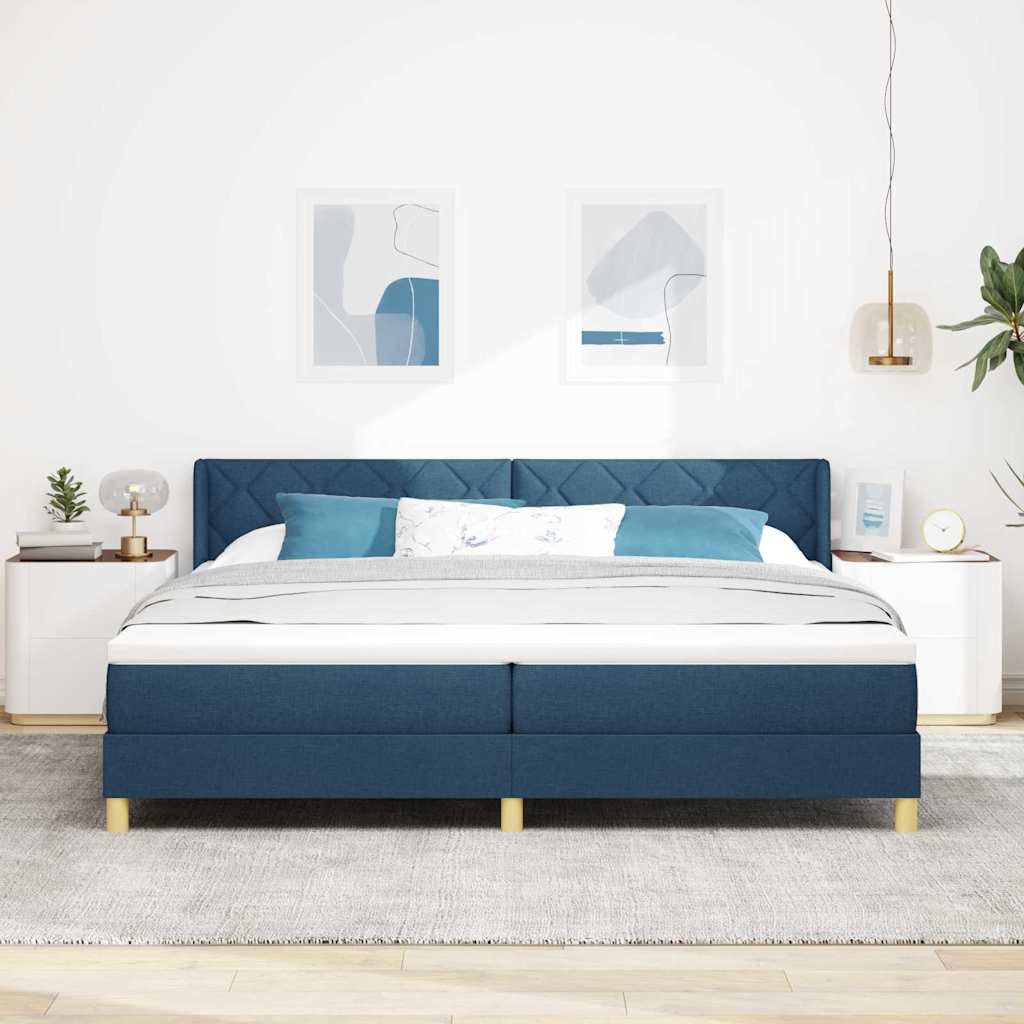 Lit à Ressorts avec matelas Bleu 200 x 200 cm tissu