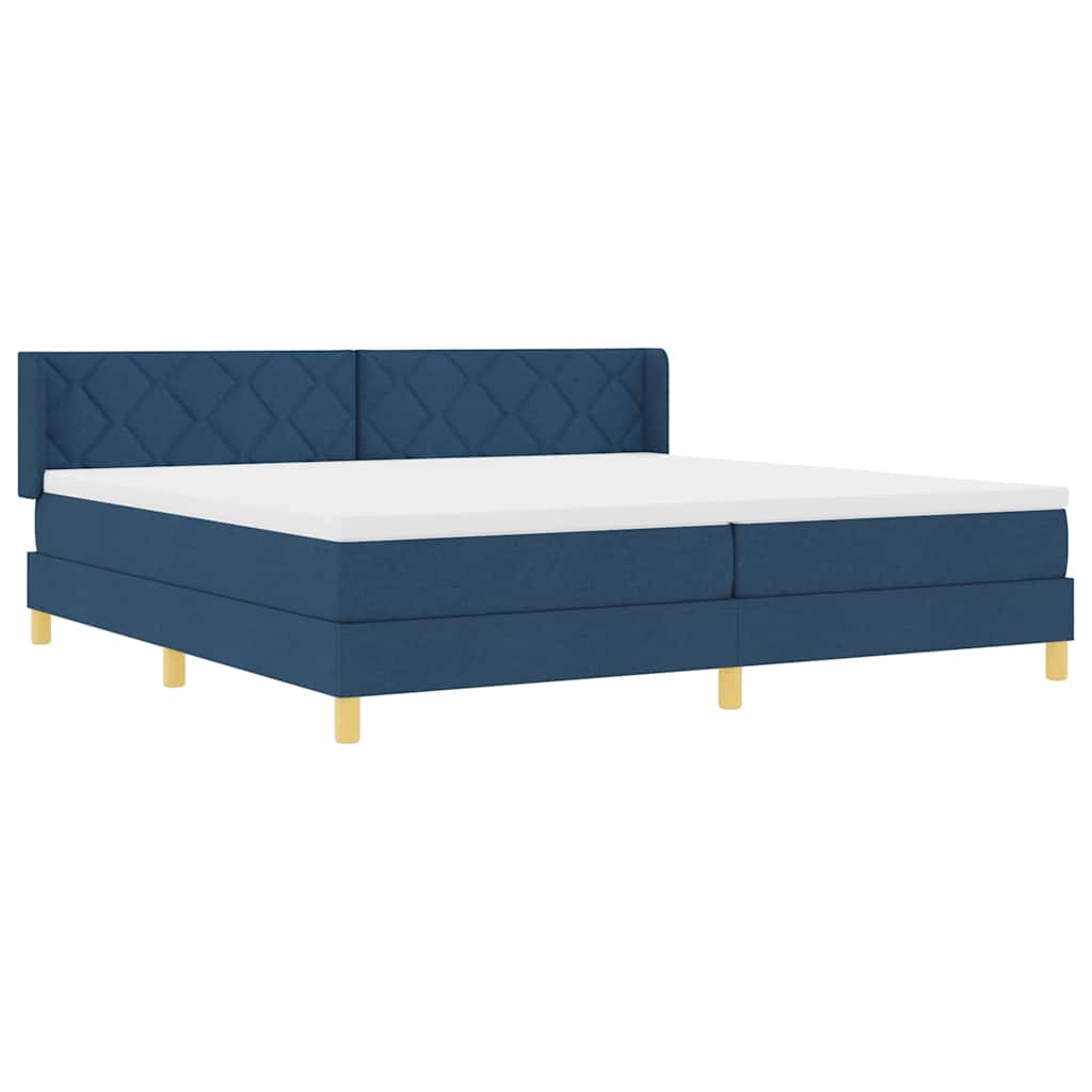 Lit à Ressorts avec matelas Bleu 200 x 200 cm tissu