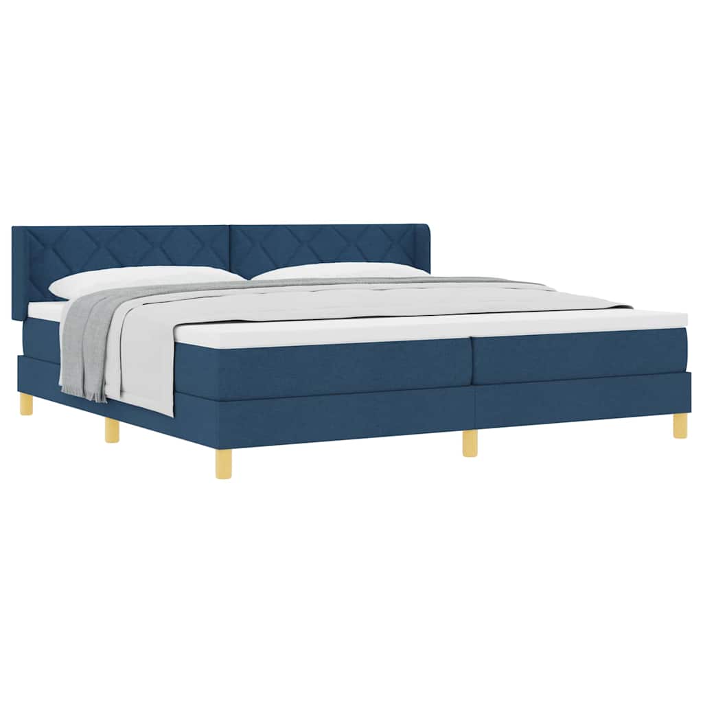 Lit à Ressorts avec matelas Bleu 200 x 200 cm tissu
