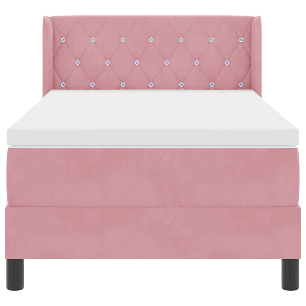Lit à ressorts avec tête de lit Rose 200 x 90 cm Velours