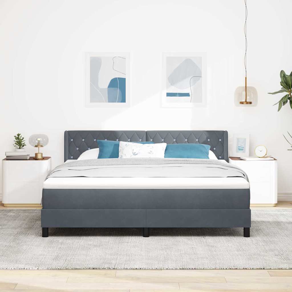 Lit à ressorts avec tête de lit Gris foncé 200 x 180 cm Velours