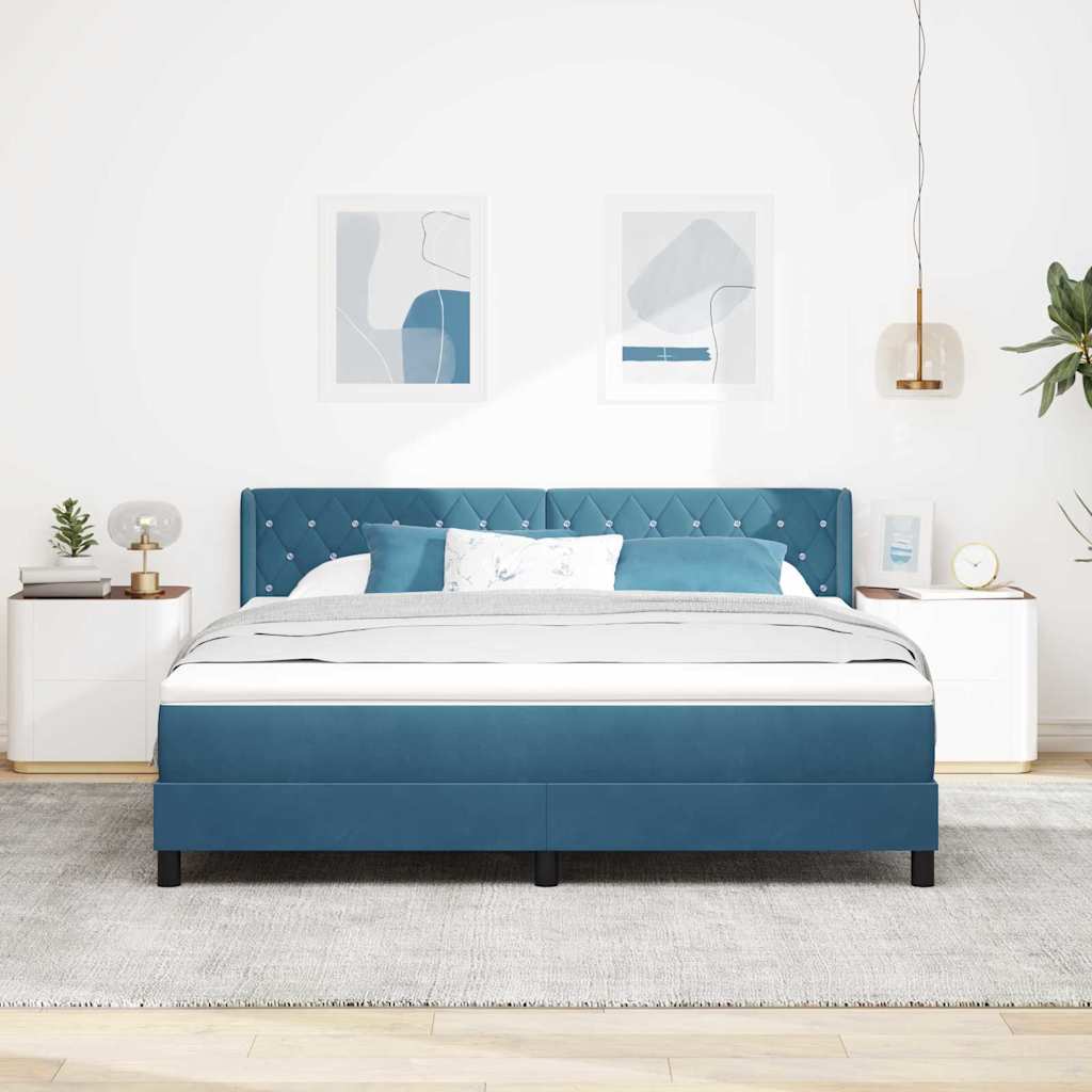 Lit à ressorts avec tête de lit Bleu foncé 200 x 180 cm Velours
