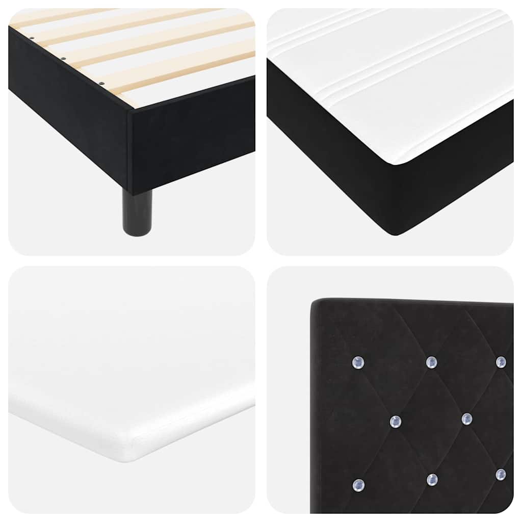 Lit à ressorts avec matelas noir 100x200 cm en velours Noir