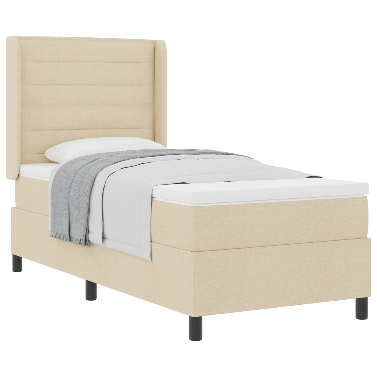Lit à ressorts avec coussin Crème 190 x 90 cm tissu