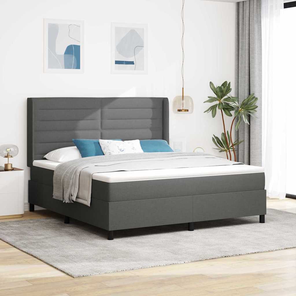 Lit à ressorts avec matelas Gris foncé 180 x 200 cm tissu - XIOS