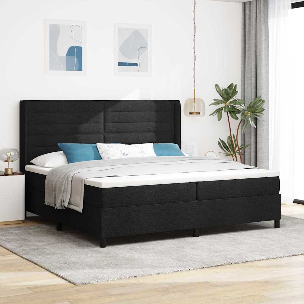 Lit à ressorts avec matelas Noir 200 x 200 cm tissu